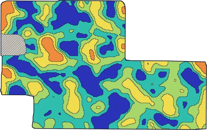 Soil zone map of a field split into five management zones
